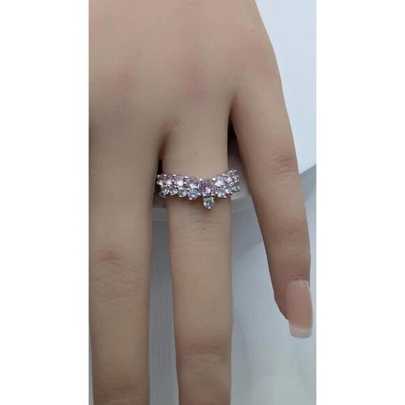 Silver Ring with Pink and Clear Stones, Size 8 - Picture 7 of 7